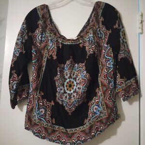 Merake women's top 3/4 sleeves size L multicolor whimsicalgrunge boho goth